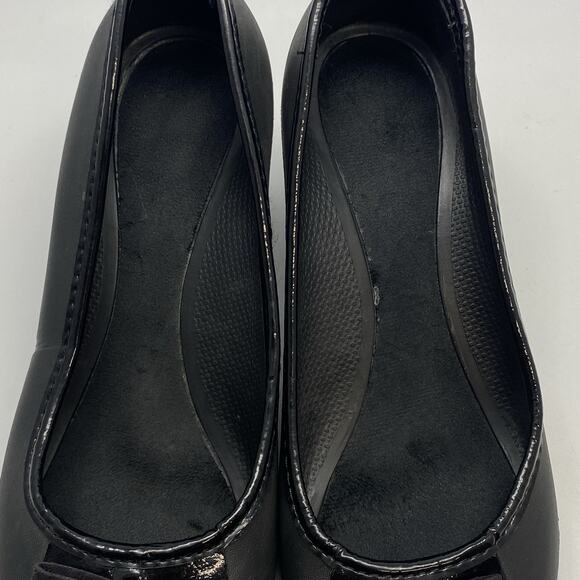 Crocs LYDIA Black Pumps 3" Wedge Heel Women's US 8 Platform Shoes Accent Bow - Picture 8 of 11